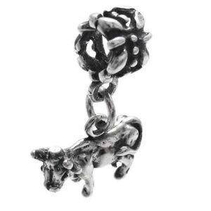 COW EURO BEAD CHARM IN 3D STERLING SILVER.